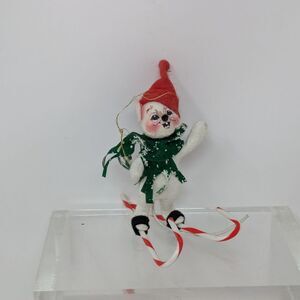 Annalee Mouse Skiing green scarf Christmas Ornament 1994, 4"